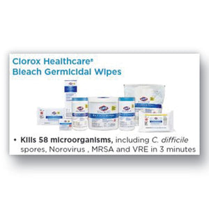 Clorox® Healthcare® wholesale. Clorox® Bleach Germicidal Wipes, 12 X 12, Unscented, 110-bag. HSD Wholesale: Janitorial Supplies, Breakroom Supplies, Office Supplies.