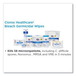 Clorox® Healthcare® wholesale. Clorox® Bleach Germicidal Wipes, 6 X 5, Unscented, 150-canister, 6 Canisters-carton. HSD Wholesale: Janitorial Supplies, Breakroom Supplies, Office Supplies.