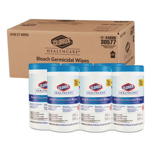 Clorox® Healthcare® wholesale. Clorox® Bleach Germicidal Wipes, 6 X 5, Unscented, 150-canister, 6 Canisters-carton. HSD Wholesale: Janitorial Supplies, Breakroom Supplies, Office Supplies.