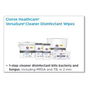 Clorox® Healthcare® wholesale. Clorox® Versasure Cleaner Disinfectant Wipes, 1-ply, 6 3-4" X 8", White, 85 Towels-can. HSD Wholesale: Janitorial Supplies, Breakroom Supplies, Office Supplies.