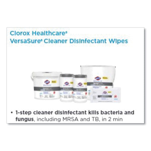 Clorox® Healthcare® wholesale. Clorox® Versasure Cleaner Disinfectant Wipes, 1-ply, 12" X 12", White, 110 Towels-pouch. HSD Wholesale: Janitorial Supplies, Breakroom Supplies, Office Supplies.
