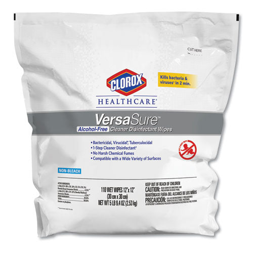 Clorox® Healthcare® wholesale. Clorox® Versasure Cleaner Disinfectant Wipes, 1-ply, 12" X 12", White, 110-pouch, 2-ct. HSD Wholesale: Janitorial Supplies, Breakroom Supplies, Office Supplies.