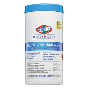 Clorox® Healthcare® wholesale. Clorox® Bleach Germicidal Wipes, 6 3-4 X 9, Unscented, 70-canister. HSD Wholesale: Janitorial Supplies, Breakroom Supplies, Office Supplies.