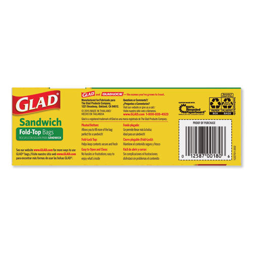 Glad® wholesale. Fold-top Sandwich Bags, 6.5" X 5.5", Clear, 180-box, 12 Boxes-carton. HSD Wholesale: Janitorial Supplies, Breakroom Supplies, Office Supplies.