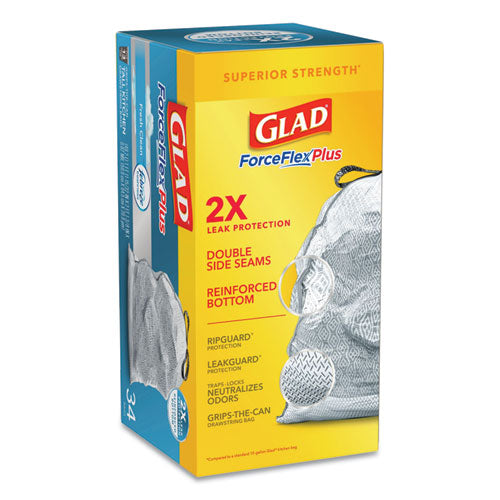 Glad® wholesale. Forceflexplus Odorshield Tall Kitchen Drawstring Trash Bags, 13 Gal, 0.9 Mil, 24" X 28", White, 204-carton. HSD Wholesale: Janitorial Supplies, Breakroom Supplies, Office Supplies.