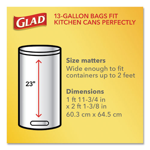 Glad® wholesale. Odorshield Tall Kitchen Drawstring Bags, 13 Gal, 0.78 Mil, 24" X 27.38", White, 240-carton. HSD Wholesale: Janitorial Supplies, Breakroom Supplies, Office Supplies.