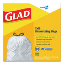 Glad® wholesale. Tall Kitchen Drawstring Trash Bags, 13 Gal, 0.72 Mil, 24" X 27.38", Gray, 400-carton. HSD Wholesale: Janitorial Supplies, Breakroom Supplies, Office Supplies.