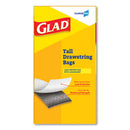 Glad® wholesale. Tall Kitchen Drawstring Trash Bags, 13 Gal, 0.72 Mil, 24" X 27.38", Gray, 100-box. HSD Wholesale: Janitorial Supplies, Breakroom Supplies, Office Supplies.