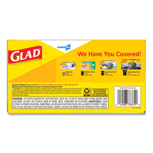 Glad® wholesale. Tall Kitchen Drawstring Trash Bags, 13 Gal, 0.72 Mil, 24" X 27.38", Gray, 100-box. HSD Wholesale: Janitorial Supplies, Breakroom Supplies, Office Supplies.