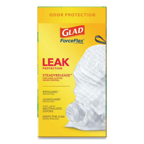 Glad® wholesale. Odorshield Tall Kitchen Drawstring Bags, 13 Gal, 0.95 Mil, 24" X 27.38", White, 80-box. HSD Wholesale: Janitorial Supplies, Breakroom Supplies, Office Supplies.