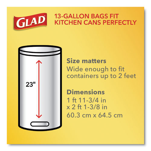 Glad® wholesale. Odorshield Tall Kitchen Drawstring Bags, 13 Gal, 0.95 Mil, 24" X 27.38", White, 80-box. HSD Wholesale: Janitorial Supplies, Breakroom Supplies, Office Supplies.