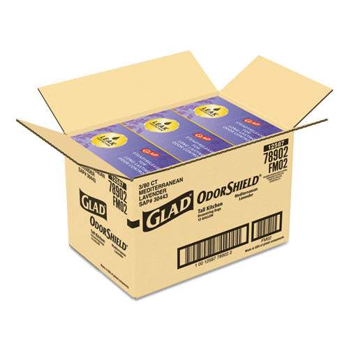 Glad® wholesale. Odorshield Tall Kitchen Drawstring Bags, 13 Gal, 0.95 Mil, 24" X 27.38", White, 240-carton. HSD Wholesale: Janitorial Supplies, Breakroom Supplies, Office Supplies.