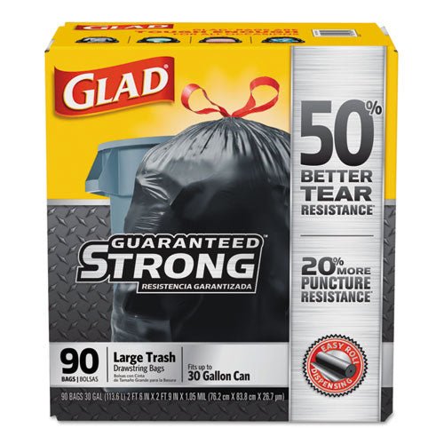 Glad® wholesale. Drawstring Large Trash Bags, 30 Gal, 1.05 Mil, 30" X 33", Black, 90-carton. HSD Wholesale: Janitorial Supplies, Breakroom Supplies, Office Supplies.