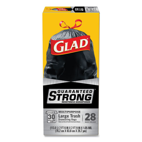 Glad® wholesale. Drawstring Large Trash Bags, 30 Gal, 1.05 Mil, 30" X 33", Black, 15-box. HSD Wholesale: Janitorial Supplies, Breakroom Supplies, Office Supplies.