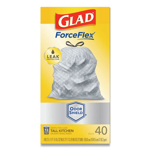 Glad® wholesale. Tall Kitchen Drawstring Trash Bags, 13 Gal, 0.72 Mil, 23.75" X 24.88", White, 240-carton. HSD Wholesale: Janitorial Supplies, Breakroom Supplies, Office Supplies.
