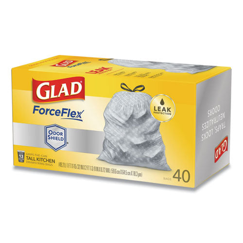 Glad® wholesale. Tall Kitchen Drawstring Trash Bags, 13 Gal, 0.72 Mil, 23.75" X 24.88", White, 240-carton. HSD Wholesale: Janitorial Supplies, Breakroom Supplies, Office Supplies.
