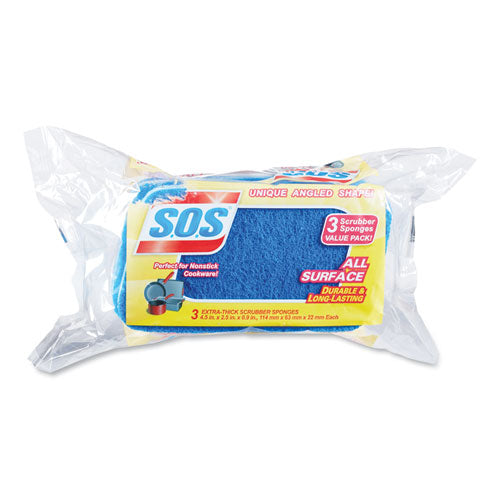 S.O.S.® wholesale. All Surface Scrubber Sponge, 2 1-2 X 4 1-2, 0.9" Thick, Blue, 3-pack, 8 Packs-ct. HSD Wholesale: Janitorial Supplies, Breakroom Supplies, Office Supplies.