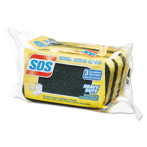S.O.S.® wholesale. Heavy Duty Scrubber Sponge, 2.5 X 4.5, 0.9" Thick, Yellow-green, 3-pack, 24 Packs-carton. HSD Wholesale: Janitorial Supplies, Breakroom Supplies, Office Supplies.
