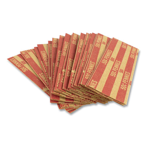 CONTROLTEK® wholesale. Flat Tubular Coin Wrap, Pennies, $0.50, Red, 1,000-box. HSD Wholesale: Janitorial Supplies, Breakroom Supplies, Office Supplies.