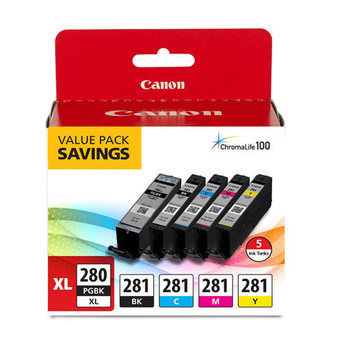 Canon® wholesale. CANON 2021c007 (cli-281; Pgi-280 Xl) Chromalife100+ Ink, Black Xl-black-cyan-magenta-yellow, 5-pack. HSD Wholesale: Janitorial Supplies, Breakroom Supplies, Office Supplies.