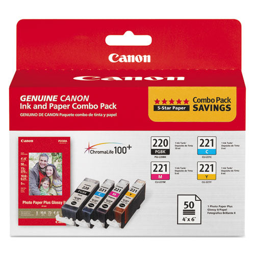 Canon® wholesale. CANON 2945b011 (pgi-220; Cli-221) Ink-paper Combo, Black-cyan-magenta-yellow. HSD Wholesale: Janitorial Supplies, Breakroom Supplies, Office Supplies.