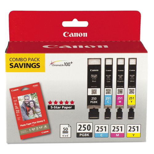 Canon® wholesale. CANON 6497b004 (pgi-250; Cli-251) Ink-paper Combo, Black-cyan-magenta-yellow. HSD Wholesale: Janitorial Supplies, Breakroom Supplies, Office Supplies.