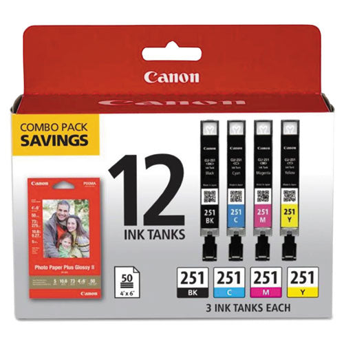 Canon® wholesale. CANON 6513b010 (cli-251) Ink And Paper Combo Pack, Black-cyan-magenta-yellow. HSD Wholesale: Janitorial Supplies, Breakroom Supplies, Office Supplies.