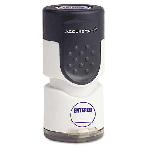 ACCUSTAMP® wholesale. Pre-inked Round Stamp, Entered, 5-8" Dia, Blue. HSD Wholesale: Janitorial Supplies, Breakroom Supplies, Office Supplies.