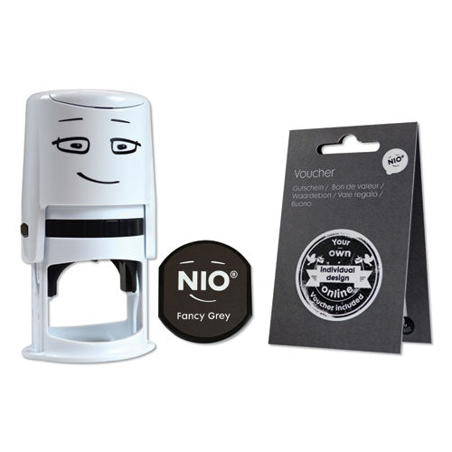 NIO® wholesale. Stamp With Voucher And Fancy Gray Ink Pad, Self-inking, 1.56" Diameter. HSD Wholesale: Janitorial Supplies, Breakroom Supplies, Office Supplies.