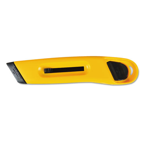 COSCO wholesale. Plastic Utility Knife With Retractable Blade And Snap Closure, Yellow. HSD Wholesale: Janitorial Supplies, Breakroom Supplies, Office Supplies.