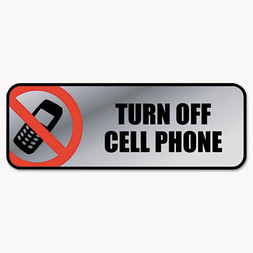 COSCO wholesale. Brushed Metal Office Sign, Turn Off Cell Phone, 9 X 3, Silver-red. HSD Wholesale: Janitorial Supplies, Breakroom Supplies, Office Supplies.