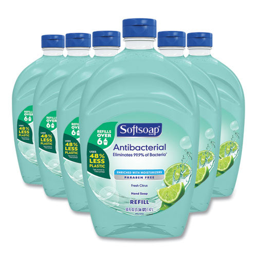 Softsoap® wholesale. Antibacterial Liquid Hand Soap Refills, Fresh, 50 Oz, Green, 6-carton. HSD Wholesale: Janitorial Supplies, Breakroom Supplies, Office Supplies.