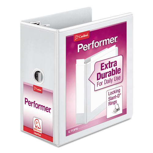 Cardinal® wholesale. Performer Clearvue Slant-d Ring Binder, 3 Rings, 5" Capacity, 11 X 8.5, White. HSD Wholesale: Janitorial Supplies, Breakroom Supplies, Office Supplies.