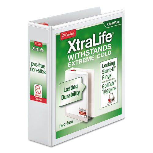 Cardinal® wholesale. Xtralife Clearvue Non-stick Locking Slant-d Ring Binder, 3 Rings, 2" Capacity, 11 X 8.5, White. HSD Wholesale: Janitorial Supplies, Breakroom Supplies, Office Supplies.