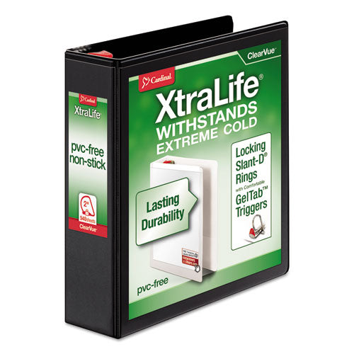 Cardinal® wholesale. Xtralife Clearvue Non-stick Locking Slant-d Ring Binder, 3 Rings, 2" Capacity, 11 X 8.5, Black. HSD Wholesale: Janitorial Supplies, Breakroom Supplies, Office Supplies.