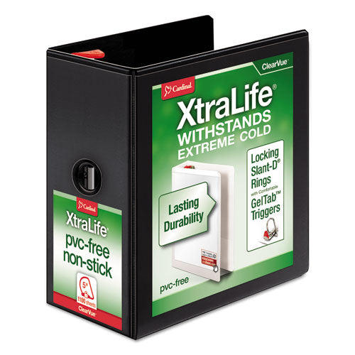 Cardinal® wholesale. Xtralife Clearvue Non-stick Locking Slant-d Ring Binder, 3 Rings, 5" Capacity, 11 X 8.5, Black. HSD Wholesale: Janitorial Supplies, Breakroom Supplies, Office Supplies.