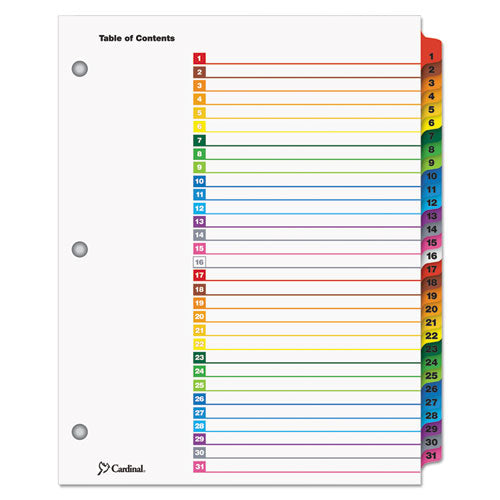 Cardinal® wholesale. Onestep Printable Table Of Contents And Dividers, 31-tab, 1 To 31, 11 X 8.5, White, 1 Set. HSD Wholesale: Janitorial Supplies, Breakroom Supplies, Office Supplies.