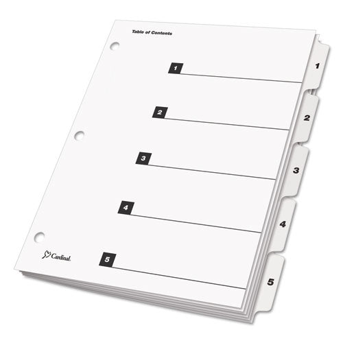 Cardinal® wholesale. Onestep Printable Table Of Contents And Dividers, 5-tab, 1 To 5, 11 X 8.5, White, 1 Set. HSD Wholesale: Janitorial Supplies, Breakroom Supplies, Office Supplies.