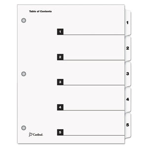 Cardinal® wholesale. Onestep Printable Table Of Contents And Dividers, 5-tab, 1 To 5, 11 X 8.5, White, 1 Set. HSD Wholesale: Janitorial Supplies, Breakroom Supplies, Office Supplies.