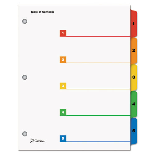 Cardinal® wholesale. Onestep Printable Table Of Contents And Dividers, 5-tab, 1 To 5, 11 X 8.5, White, 1 Set. HSD Wholesale: Janitorial Supplies, Breakroom Supplies, Office Supplies.