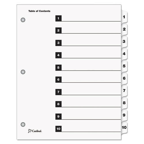 Cardinal® wholesale. Onestep Printable Table Of Contents And Dividers, 10-tab, 1 To 10, 11 X 8.5, White, 1 Set. HSD Wholesale: Janitorial Supplies, Breakroom Supplies, Office Supplies.
