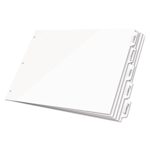 Cardinal® wholesale. Write 'n Erase Tabloid Index Dividers, 5-tab, 11 X 17, White, 1 Set. HSD Wholesale: Janitorial Supplies, Breakroom Supplies, Office Supplies.