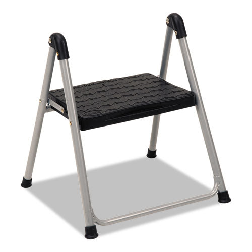 Cosco® wholesale. Folding Step Stool, 1-step, 200 Lb Capacity, 9.9" Working Height, Platinum-black. HSD Wholesale: Janitorial Supplies, Breakroom Supplies, Office Supplies.