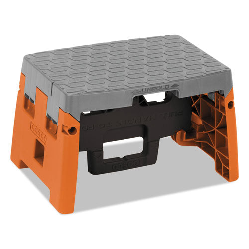 Cosco® wholesale. Folding Step Stool, 1-step, 300 Lb Capacity, 8.5" Working Height, Orange-gray. HSD Wholesale: Janitorial Supplies, Breakroom Supplies, Office Supplies.