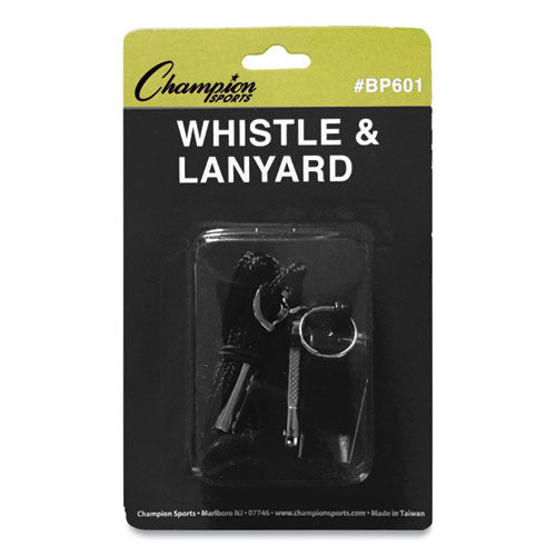 Champion Sports wholesale. Sports Whistle With Black Nylon Lanyard, Plastic, Black. HSD Wholesale: Janitorial Supplies, Breakroom Supplies, Office Supplies.