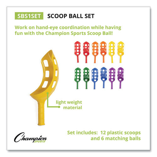 Champion Sports wholesale. Scoop Ball Set, Plastic, Assorted Colors, 2 Scoops-1 Ball Per Set, 6 Sets. HSD Wholesale: Janitorial Supplies, Breakroom Supplies, Office Supplies.