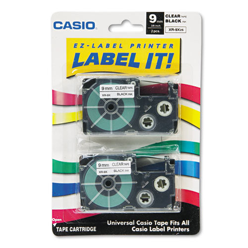 Casio® wholesale. Tape Cassettes For Kl Label Makers, 0.37" X 26 Ft, Black On Clear, 2-pack. HSD Wholesale: Janitorial Supplies, Breakroom Supplies, Office Supplies.