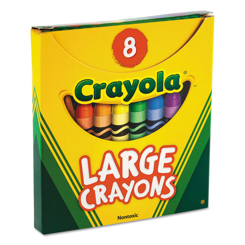 Crayola® wholesale. Large Crayons, Tuck Box, 8 Colors-box. HSD Wholesale: Janitorial Supplies, Breakroom Supplies, Office Supplies.