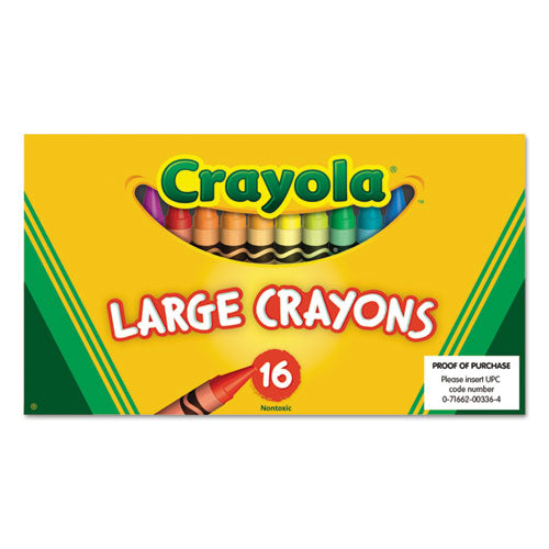 Crayola® wholesale. Large Crayons, 16 Colors-box. HSD Wholesale: Janitorial Supplies, Breakroom Supplies, Office Supplies.