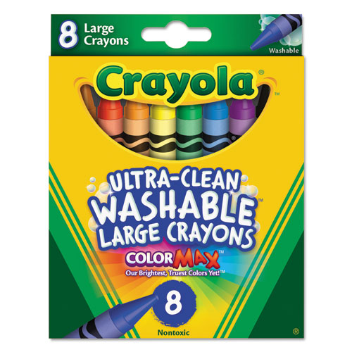 Crayola® wholesale. Ultra-clean Washable Crayons, Large, 8 Colors-box. HSD Wholesale: Janitorial Supplies, Breakroom Supplies, Office Supplies.